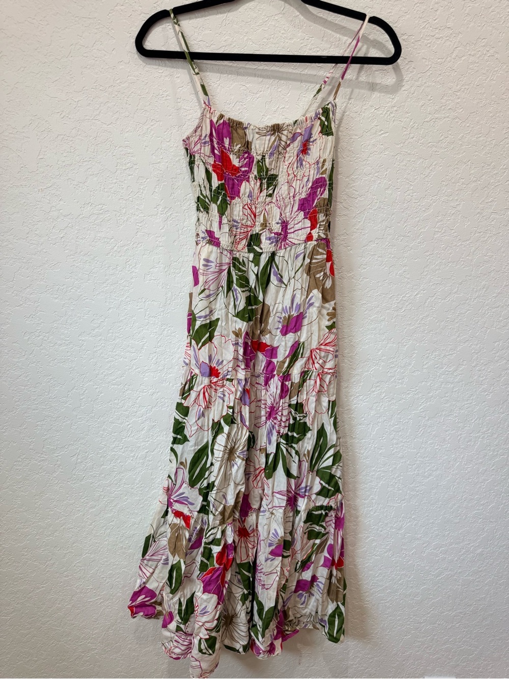 GAP Floral Spaghetti-Strap Maxi Dress in White, Pink and Green